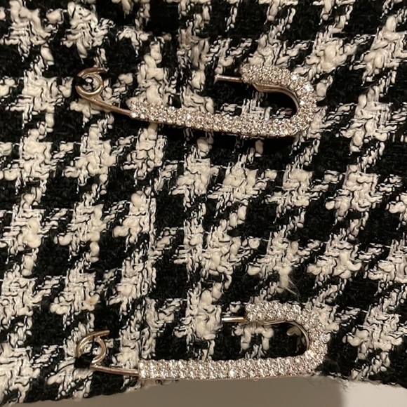 Zara Black & White Tweed Houndstooth Faux Wrap Crop Top - Picture 8 of 8